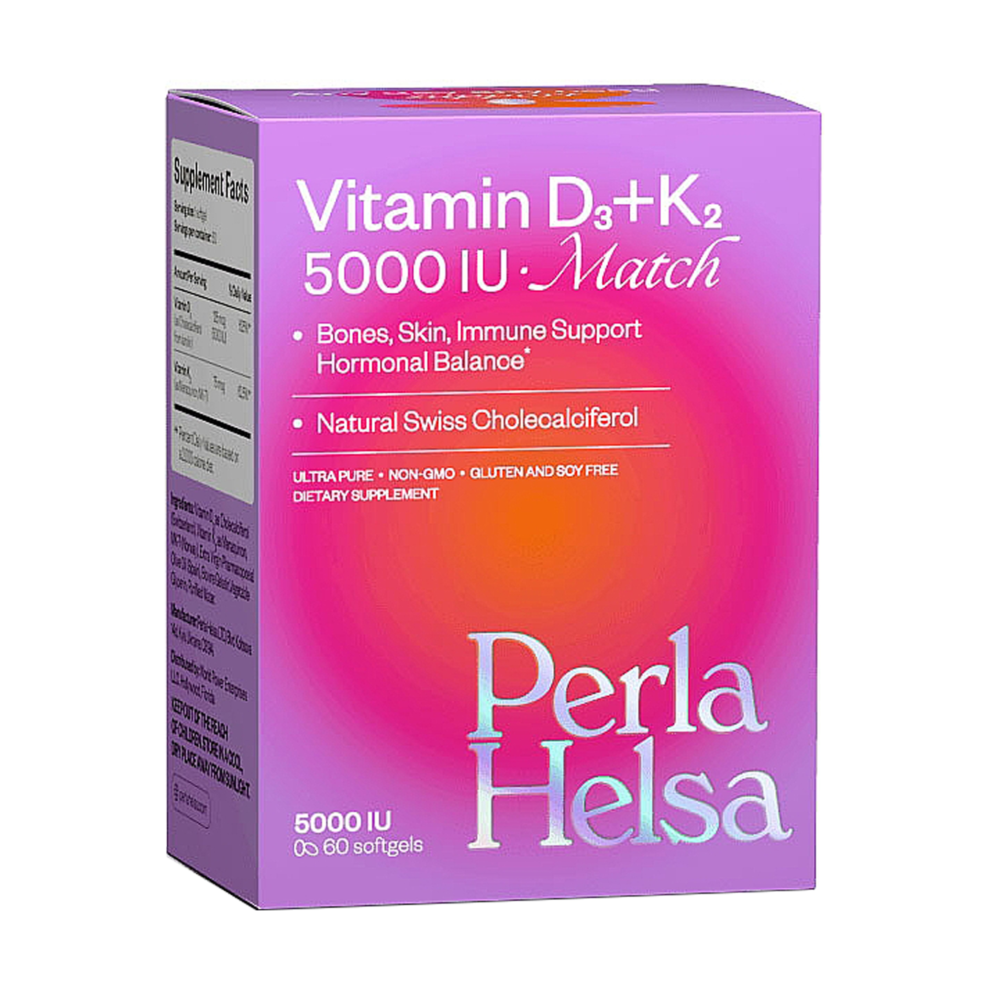 Вітамін Д3 та вітамін K2 Perla Helsa Vitamin D3 5000 МО + K2 Match 75 мкг, 60 капсул